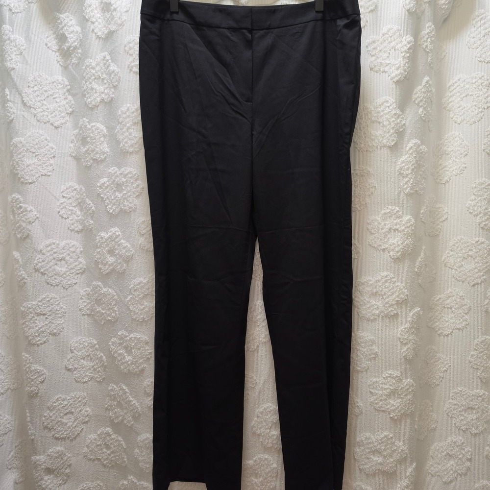 Lafayette 148 New York Black Virgin Wool‎ Menswear Straight Leg Trousers Size 14